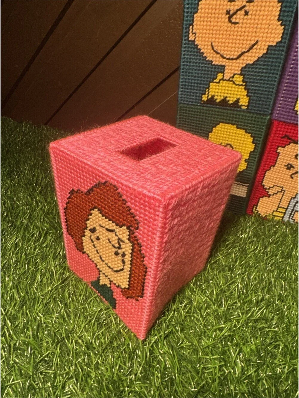 Vtg Peanuts Plastic Canvas Tissue Box Covers Lot of 8 Charlie Brown Snoopy Lucy